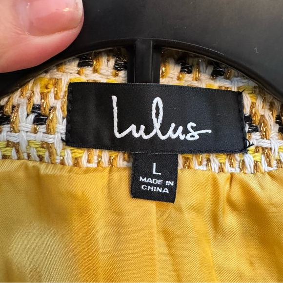Lulu's Boss Girl Yellow Multi Tweed Fringe Jacket Sz Large NWT - Picture 7 of 12